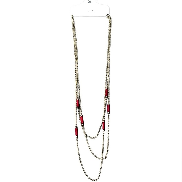 2/$15 - Multi Chain Drop Necklace - Red - Picture 3 of 3